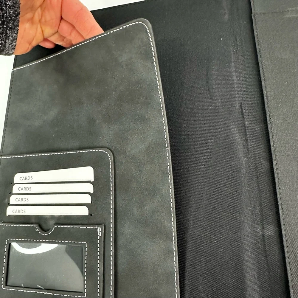 Work From Home Soft Black Padfolio with Card Slots & Pencil Holder Pad Holder